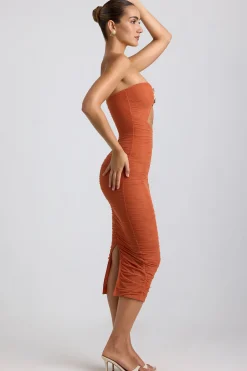 Oh Polly Mesh Dresses^Ruched Hardware Detail Strapless Midaxi Dress in Burnt Orange BurntOrange