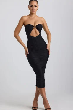 Oh Polly Night Out | Mesh Dresses^Ruched Hardware Detail Strapless Midaxi Dress in Black