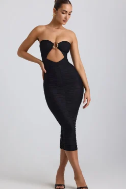 Oh Polly Night Out | Mesh Dresses^Ruched Hardware Detail Strapless Midaxi Dress in Black
