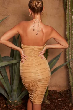 Oh Polly Women'S Clothing Sale - $65 And Under | Women'S Clothing Sale - $40 And Under^Ruched Keyhole Midi Dress in Gold