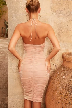 Oh Polly Night Out^Ruched Keyhole Midi Dress in Rose Gold RoseGold