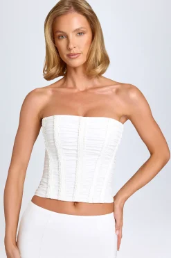 Oh Polly Tops^Ruched Lace-Up Corset Top in White