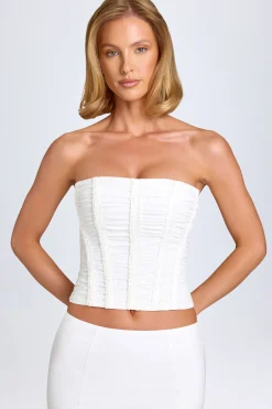 Oh Polly Tops^Ruched Lace-Up Corset Top in White