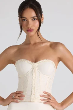 Oh Polly Tops | Bride To Be^Ruched Lace-Up Strapless Corset Top in Ivory