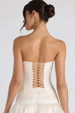 Oh Polly Tops | Bride To Be^Ruched Lace-Up Strapless Corset Top in Ivory