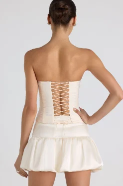 Oh Polly Tops | Bride To Be^Ruched Lace-Up Strapless Corset Top in Ivory