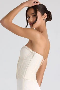 Oh Polly Tops | Bride To Be^Ruched Lace-Up Strapless Corset Top in Ivory