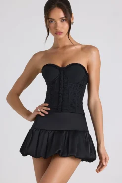 Oh Polly Co-Ords | Tops^Ruched Lace-Up Strapless Corset Top in Black