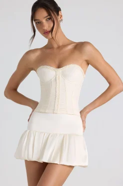 Oh Polly Tops | Bride To Be^Ruched Lace-Up Strapless Corset Top in Ivory