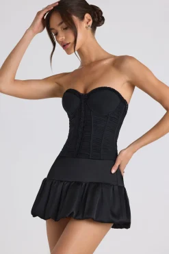 Oh Polly Co-Ords | Tops^Ruched Lace-Up Strapless Corset Top in Black