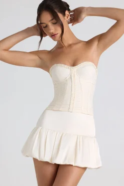 Oh Polly Tops | Bride To Be^Ruched Lace-Up Strapless Corset Top in Ivory