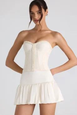 Oh Polly Tops | Bride To Be^Ruched Lace-Up Strapless Corset Top in Ivory