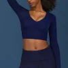 Oh Polly Knitwear | Tops^Ruched Long-Sleeve Crop Top in Navy
