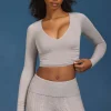 Oh Polly Knitwear | Tops^Ruched Long-Sleeve Crop Top in Grey