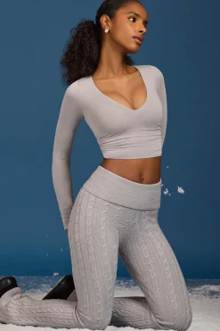 Oh Polly Knitwear | Tops^Ruched Long-Sleeve Crop Top in Grey