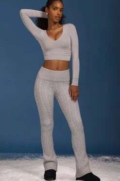 Oh Polly Knitwear | Tops^Ruched Long-Sleeve Crop Top in Grey