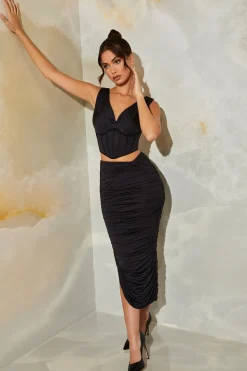 Oh Polly Women'S Clothing Sale - $65 And Under | Women'S Clothing Sale - $40 And Under^Ruched Maxi Skirt in Black