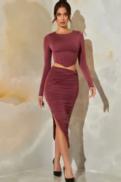 Oh Polly Women'S Clothing Sale - $65 And Under | Women'S Clothing Sale - $40 And Under^Ruched Maxi Skirt in Dark Mauve DarkMauve