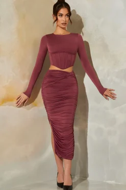 Oh Polly Women'S Clothing Sale - $65 And Under | Women'S Clothing Sale - $40 And Under^Ruched Maxi Skirt in Dark Mauve DarkMauve