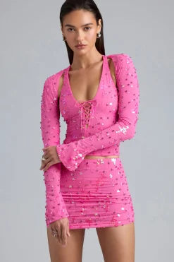 Oh Polly Women'S Clothing Sale - $65 And Under^Ruched Mid-Rise Micro Mini Skirt in Bubblegum Pink BubblegumPink