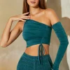 Oh Polly Women'S Clothing Sale - $65 And Under | Women'S Clothing Sale - $40 And Under^Ruched One Shoulder Crop Top in Teal