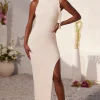 Oh Polly Bride To Be | Mesh Dresses^Ruched Open Back Ruffle Evening Gown in Ivory