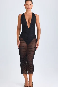 Oh Polly Night Out | Mesh Dresses^Ruched Plunge Midaxi Dress in Black