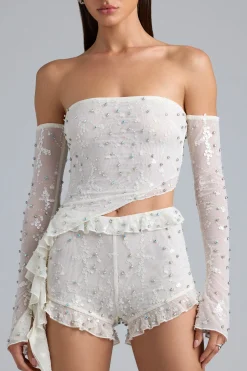 Oh Polly Women'S Clothing Sale - $65 And Under^Ruched Ruffle Asymmetric Top in Ivory