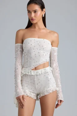 Oh Polly Women'S Clothing Sale - $65 And Under^Ruched Ruffle Asymmetric Top in Ivory