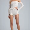 Oh Polly Women'S Clothing Sale - $65 And Under^Ruffle Mid-Rise Hot Pant Shorts in Ivory