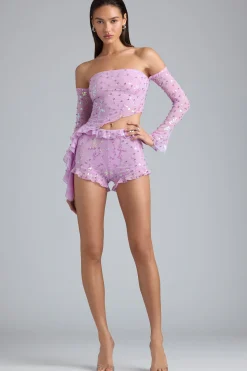 Oh Polly Women'S Clothing Sale - $65 And Under | Women'S Clothing Sale - $40 And Under^Ruffle Mid-Rise Hot Pant Shorts in Violet Pink VioletPink