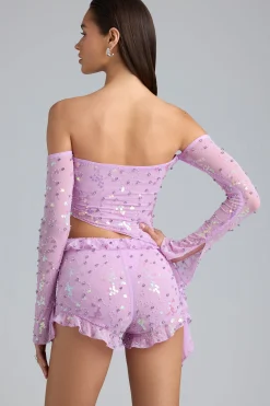 Oh Polly Women'S Clothing Sale - $65 And Under | Women'S Clothing Sale - $40 And Under^Ruffle Mid-Rise Hot Pant Shorts in Violet Pink VioletPink