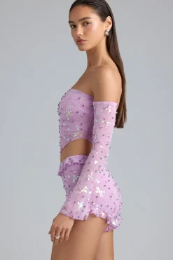 Oh Polly Women'S Clothing Sale - $65 And Under | Women'S Clothing Sale - $40 And Under^Ruffle Mid-Rise Hot Pant Shorts in Violet Pink VioletPink