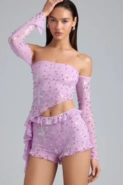 Oh Polly Women'S Clothing Sale - $65 And Under | Women'S Clothing Sale - $40 And Under^Ruffle Mid-Rise Hot Pant Shorts in Violet Pink VioletPink