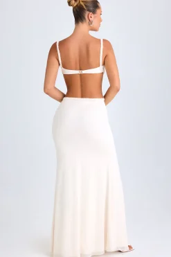 Oh Polly Mesh Dresses^Ruffle-Appliqué Cut-Out Maxi Dress in White
