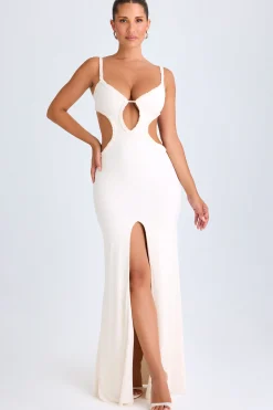 Oh Polly Mesh Dresses^Ruffle-Appliqué Cut-Out Maxi Dress in White