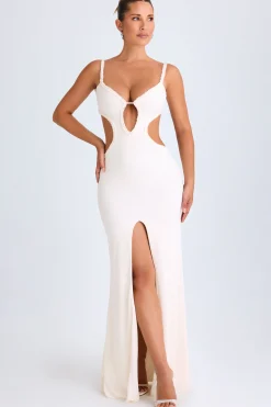 Oh Polly Mesh Dresses^Ruffle-Appliqué Cut-Out Maxi Dress in White