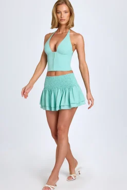 Oh Polly Skirts & Skorts | Co-Ords^Ruffled Shirred Low-Rise Micro Mini Skirt in Sea Green SeaGreen