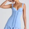 Oh Polly Georgette And Chiffon^Ruffle-Trim Button-Detail Corset Mini Dress in Sky Blue SkyBlue