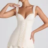 Oh Polly Georgette And Chiffon^Ruffle-Trim Button-Detail Corset Mini Dress in Ivory