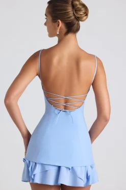 Oh Polly Georgette And Chiffon^Ruffle-Trim Button-Detail Corset Mini Dress in Sky Blue SkyBlue