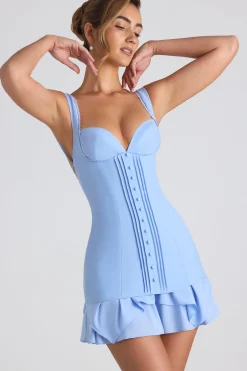 Oh Polly Georgette And Chiffon^Ruffle-Trim Button-Detail Corset Mini Dress in Sky Blue SkyBlue