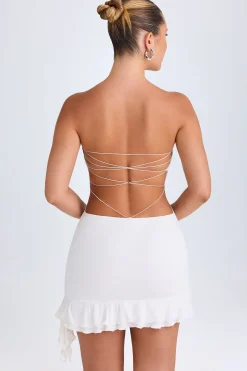 Oh Polly Night Out^Ruffle-Trim Cut-Out Bandeau Mini Dress in White