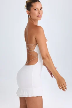 Oh Polly Night Out^Ruffle-Trim Cut-Out Bandeau Mini Dress in White