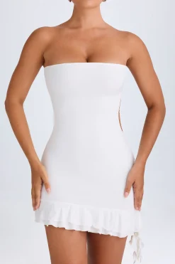 Oh Polly Night Out^Ruffle-Trim Cut-Out Bandeau Mini Dress in White