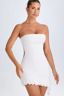 Oh Polly Night Out^Ruffle-Trim Cut-Out Bandeau Mini Dress in White
