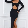 Oh Polly Holiday Party Dresses & Outfits^Ruffle-Trim Cut-Out Maxi Dress in Black