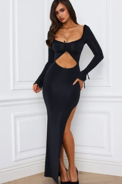 Oh Polly Holiday Party Dresses & Outfits^Ruffle-Trim Cut-Out Maxi Dress in Black