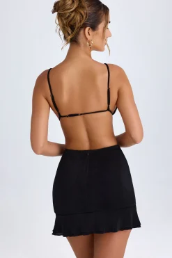 Oh Polly Night Out^Ruffle-Trim Cut-Out Mini Dress in Black