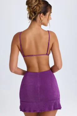 Oh Polly Night Out^Ruffle-Trim Cut-Out Mini Dress in Grape
